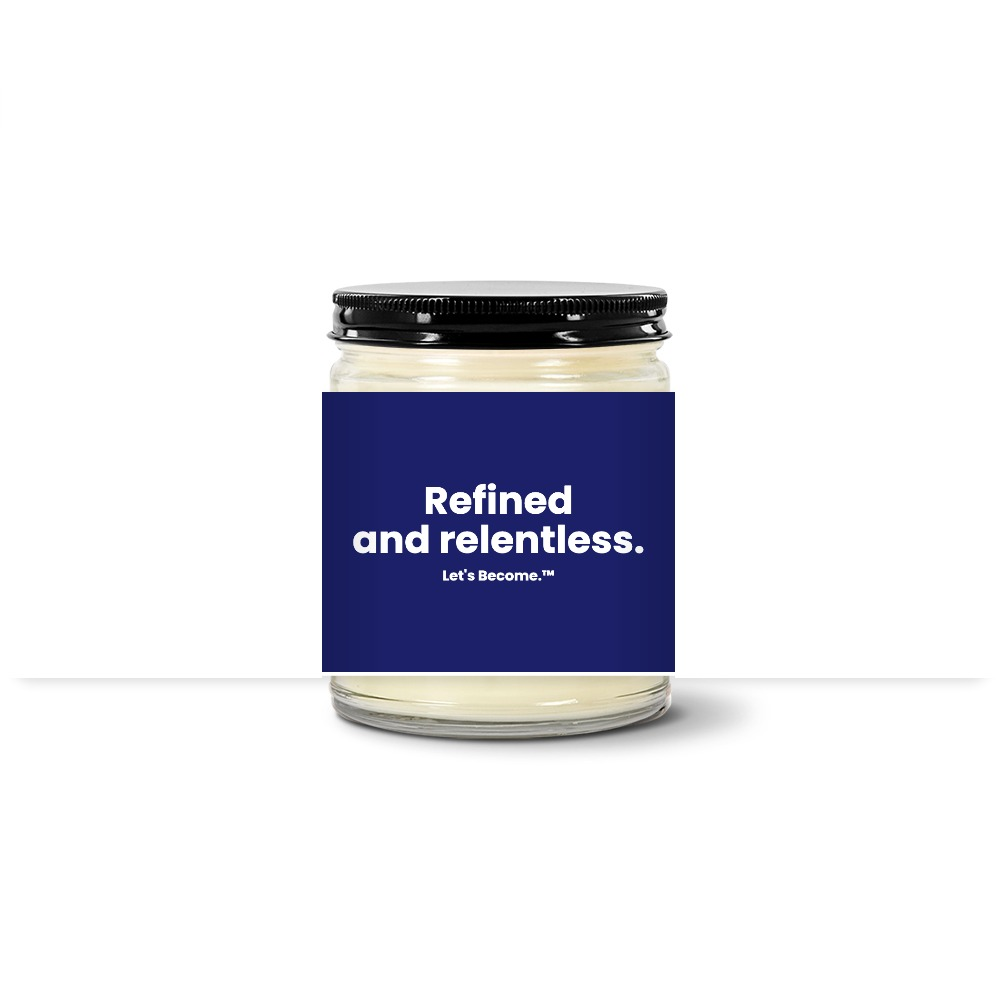 Turquoise Horizon candle — Refined and relentless. — navy label, clear jar with black lid