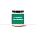 Turquoise Horizon candle — Poised and unstoppable. — jade label, clear jar with black lid