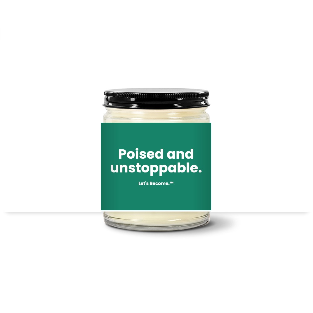 Turquoise Horizon candle — Poised and unstoppable. — jade label, clear jar with black lid