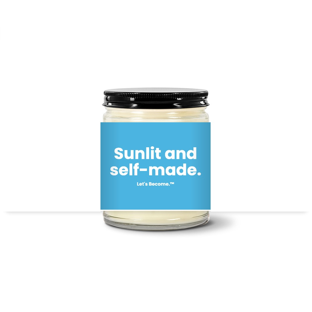 Turquoise Horizon candle — Sunlit and self-made. — coast label, clear jar with black lid