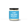 Turquoise Horizon candle — I set my own anchor. — coast label, clear jar with black lid
