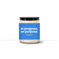 Turquoise Horizon candle — In progress, on purpose. — sky label, clear jar with black lid